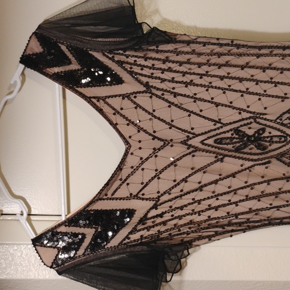 NWOT PINK AND BLACK 1920S CAP SLEEVE SEQUIN EVENING DRESS Medium - Picture 12 of 13